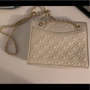 Authentic Tory Burch White Medium Fleming Bag